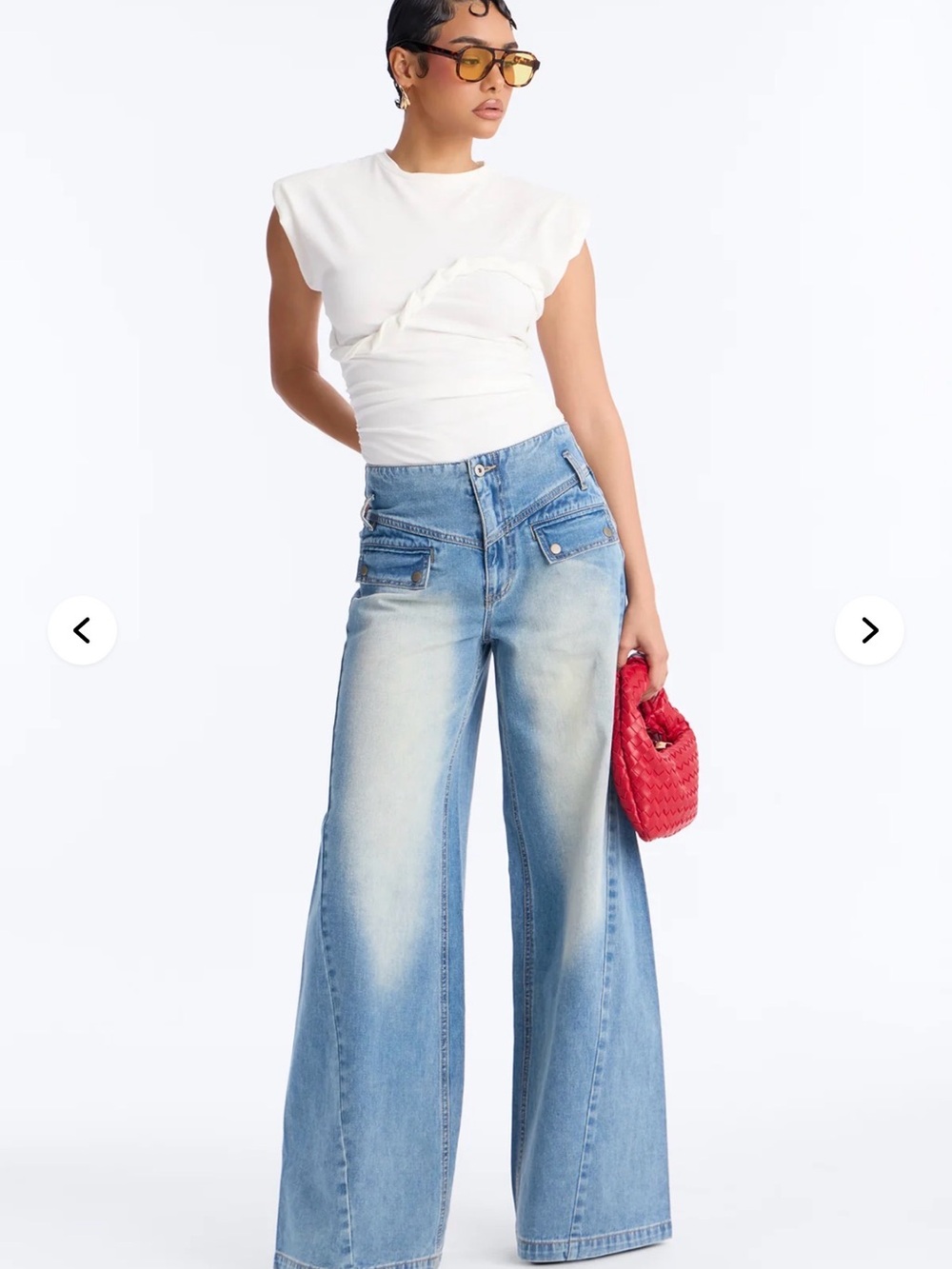 Fashion Nova Light Blue Flare Jeans with Front Pocket Detail